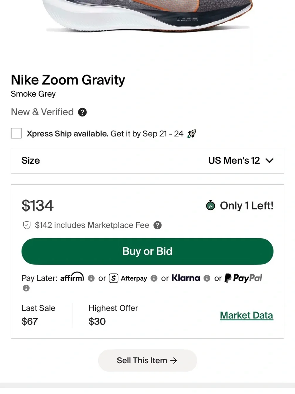 Nike Men’s Air Zoom Gravity Grey & Orange Zoom Running Shoes size 12M